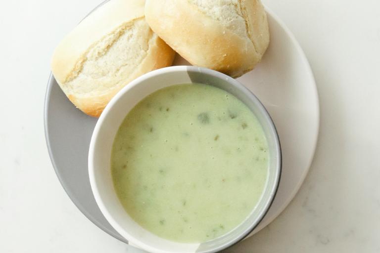 a creamy bowl of green soup